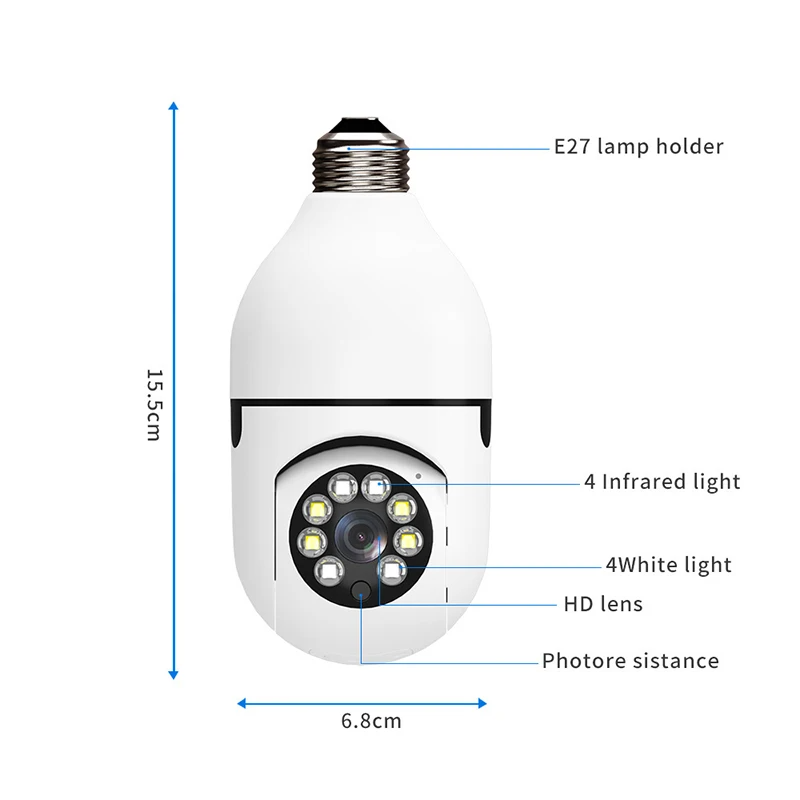 Câmera Lâmpada Rotativa 360° Wifi